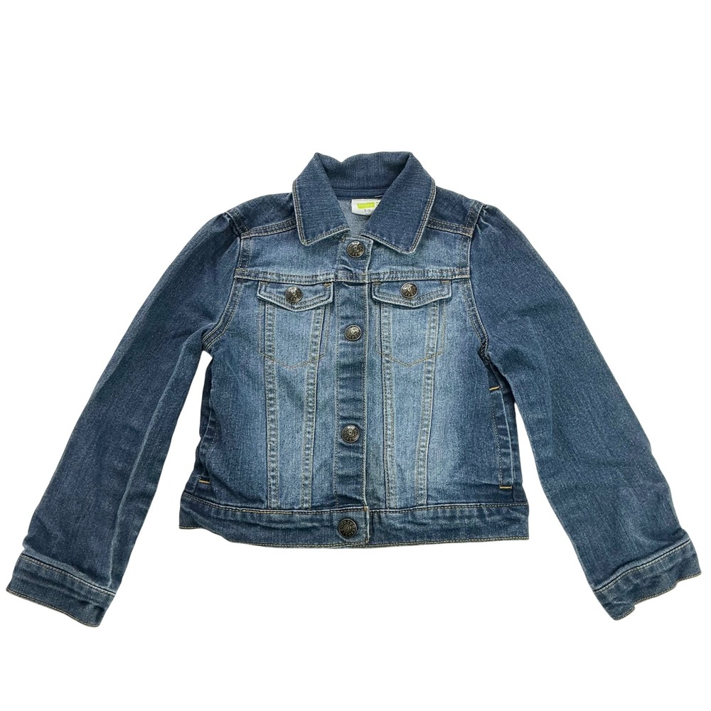 Crazy 8 Blue Denim Jacket Kids Size S 5-6 Puff Shoulder Snap Front Trucker